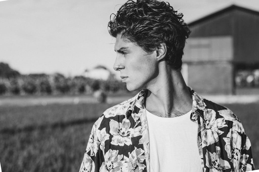 Young Handsome Man in a Flower Shirt 