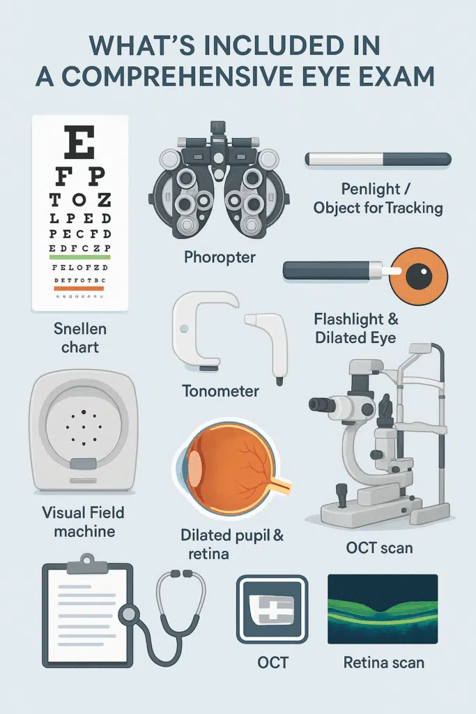 An infographics showing What’s Included in a Comprehensive Eye Exam