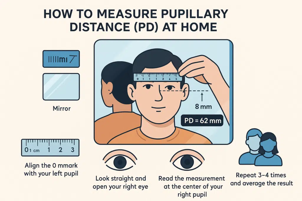 An infographic showing Measure Pupillary Distance at Home
