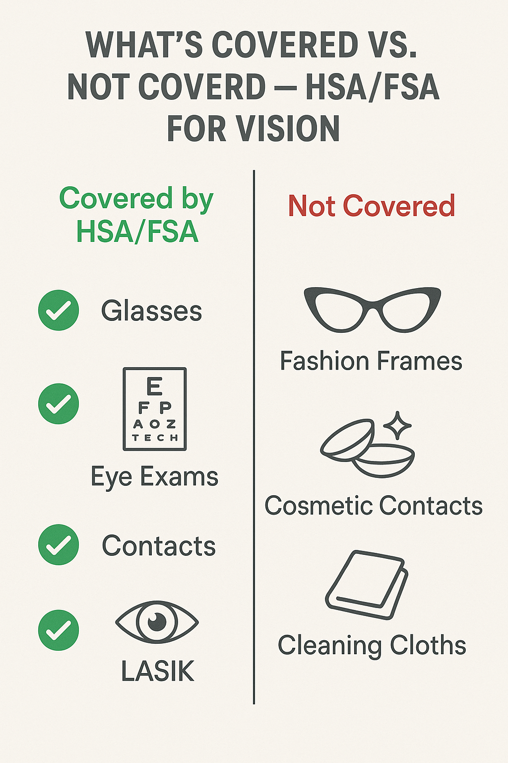 An infographics showing What Vision Expenses Are Covered by HSA and FSA