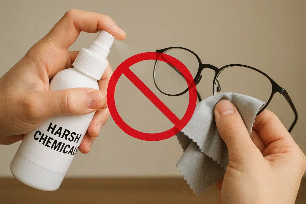 A photo on Avoid Harsh Chemicals while cleaning glasses.