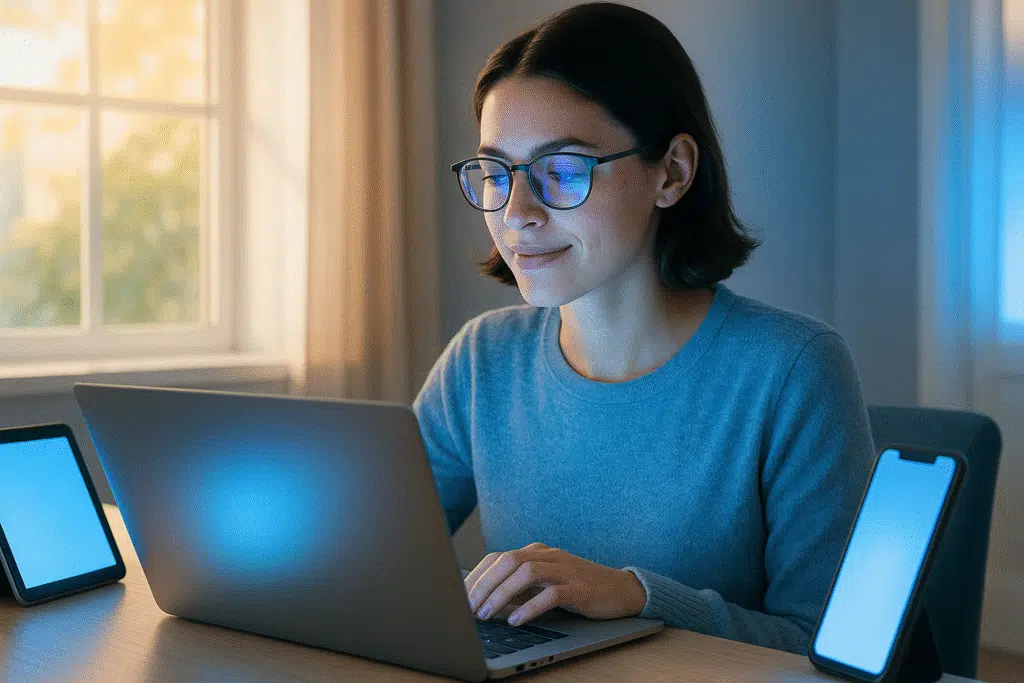 A woman working on a laptop