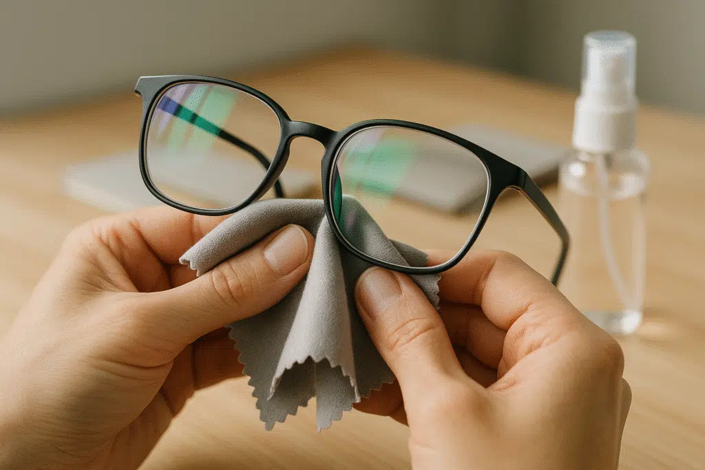 Cleaning of glasses with a piece of cloth