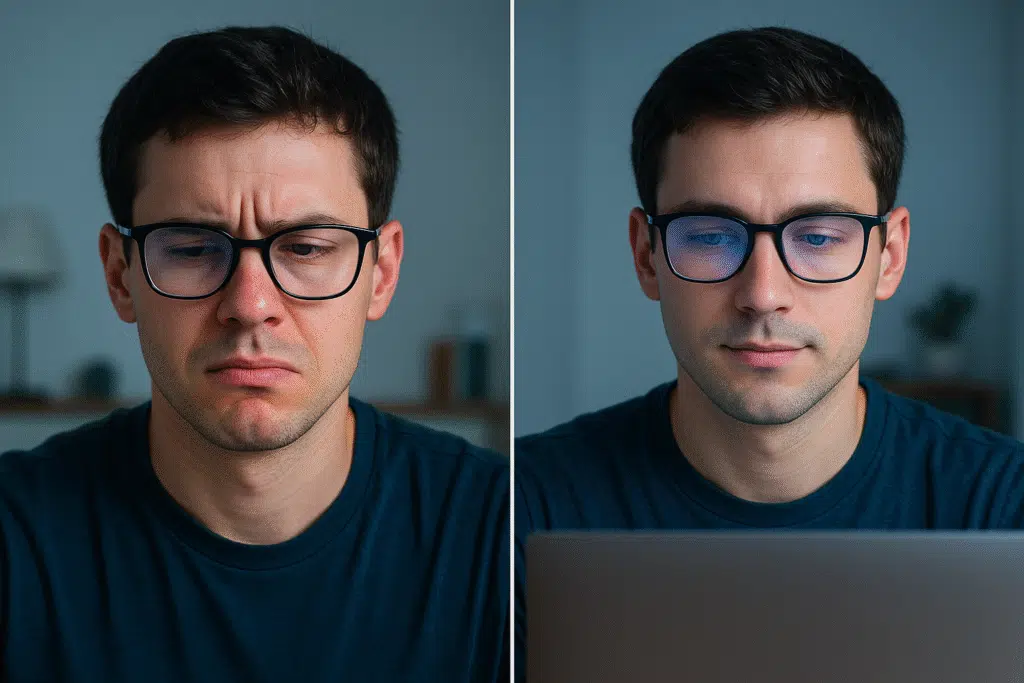 Two photo of a man working