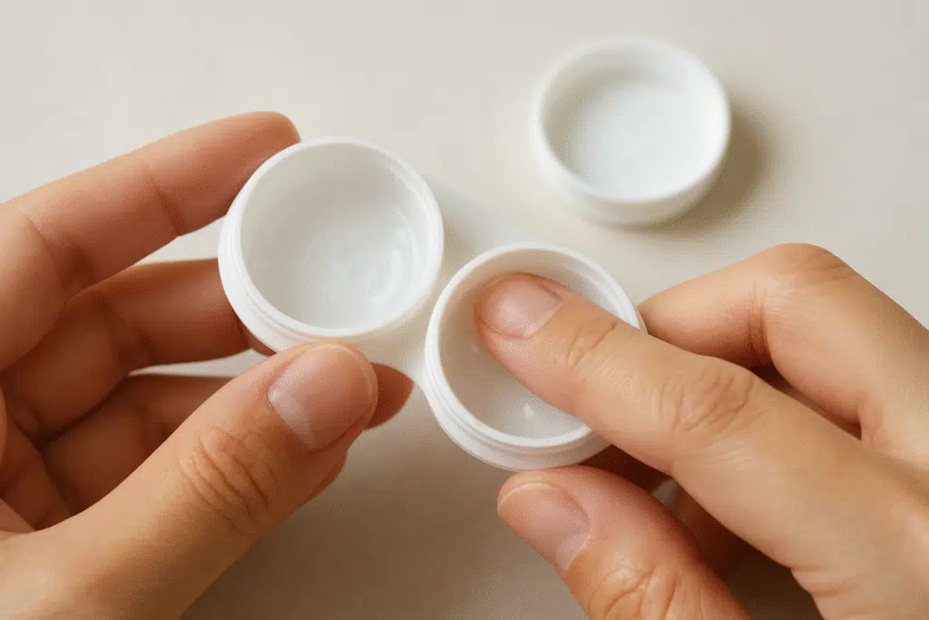 Rubbing the Case Interior of contact lens with Clean Fingers
