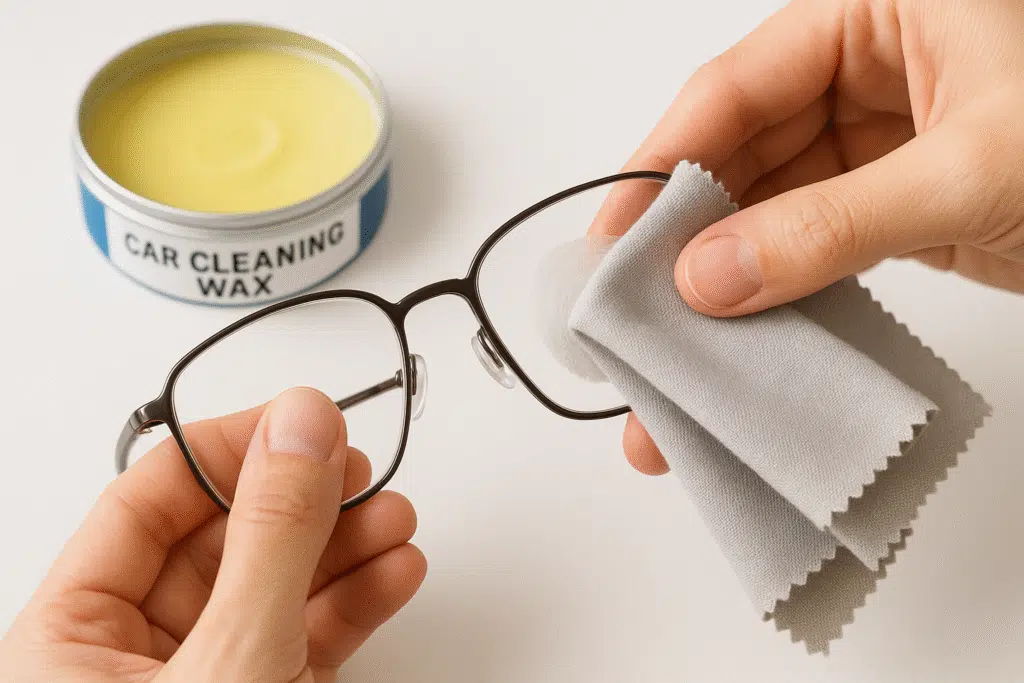 Fixing scratched glasses using car wax – simple home method to fill in lens scratches and improve visibility quickly.